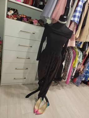 cinq a sept Black Draped Sequin Pant Size M